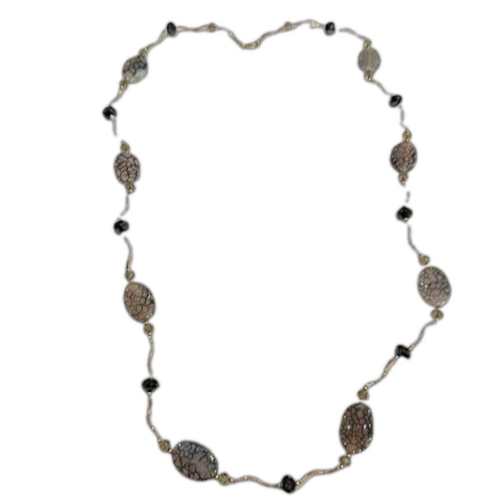 PARK LANE 42” Length Agate Stone and Glass Bead Necklace